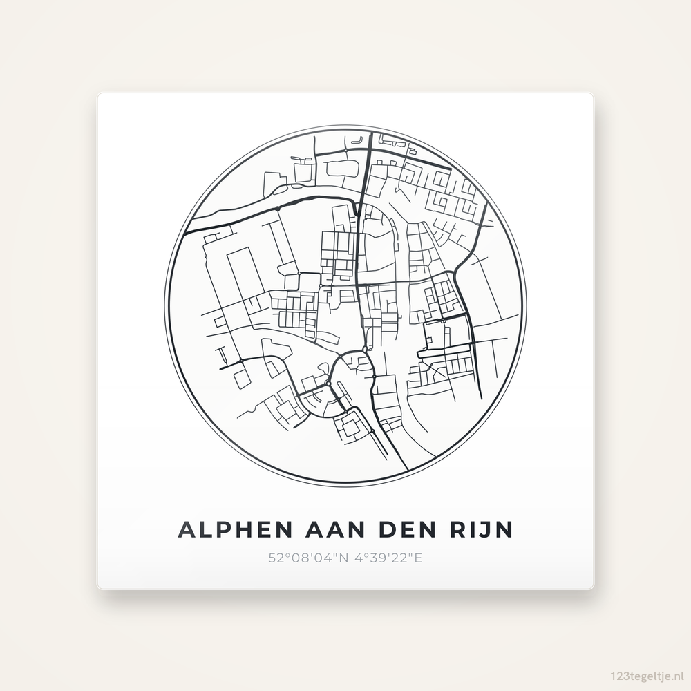 Tegeltje Alphen aan den Rijn stadskaart rond