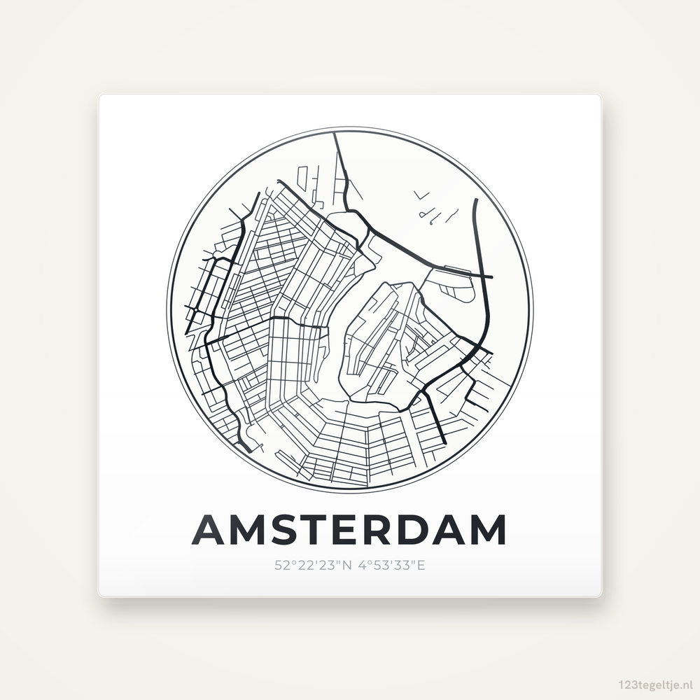 Tegeltje Amsterdam stadskaart rond