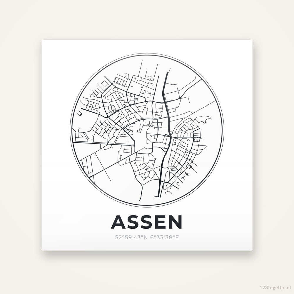 Tegeltje Assen stadskaart rond