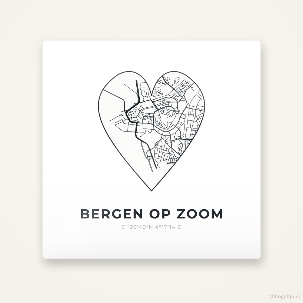 Tegeltje Bergen op Zoom stadskaart hart