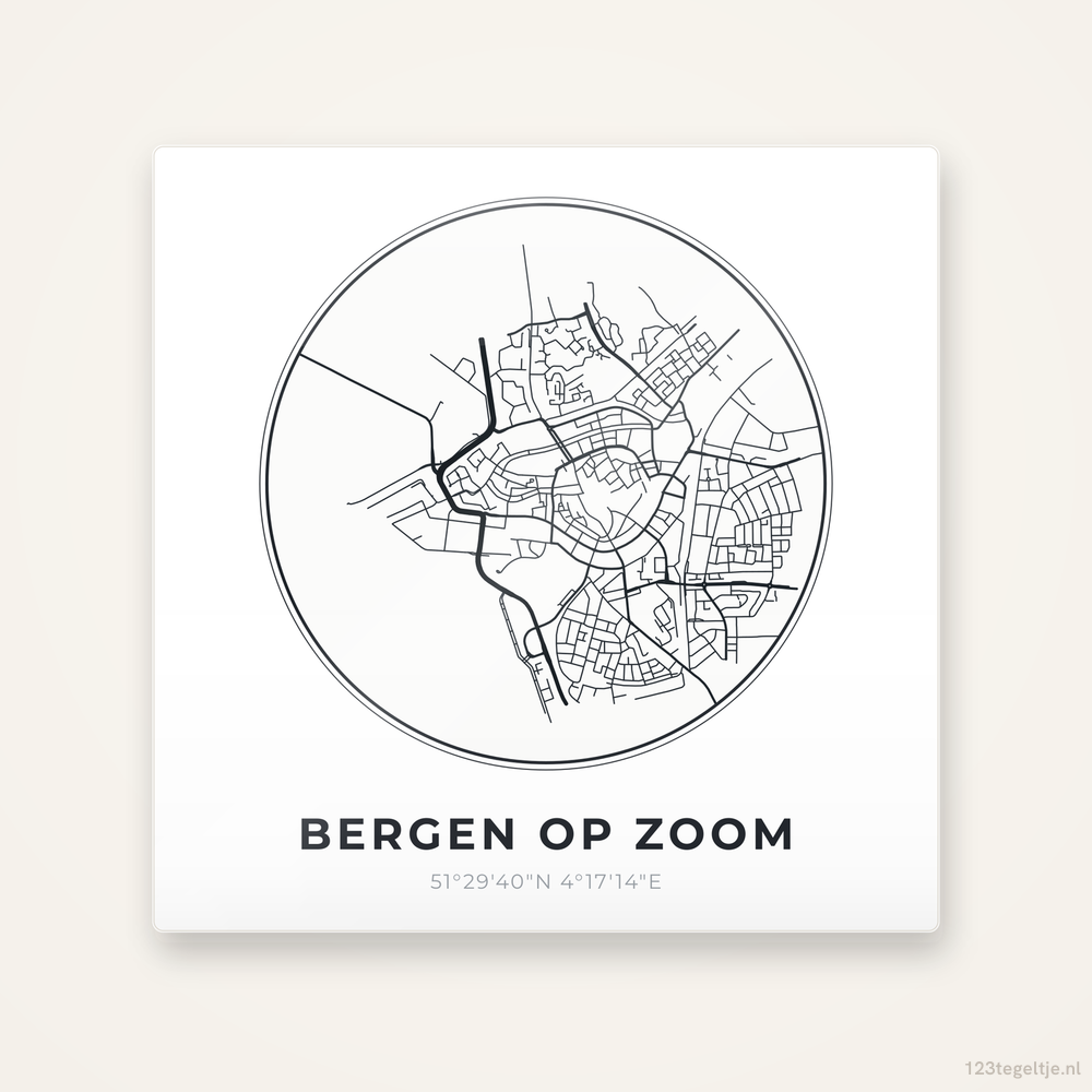Tegeltje Bergen op Zoom stadskaart rond