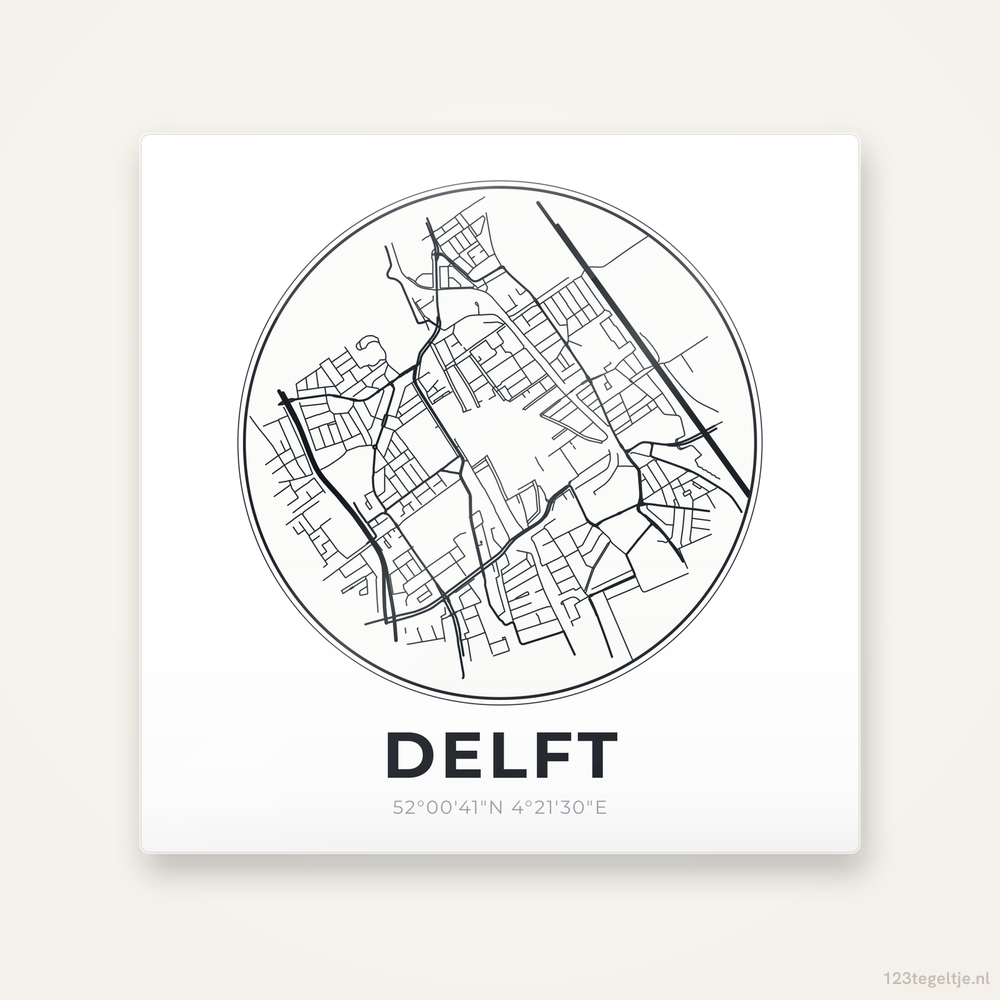 Tegeltje Delft stadskaart rond