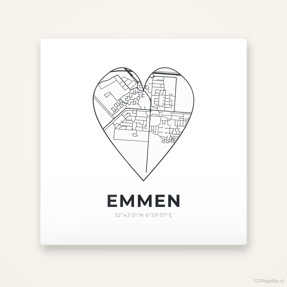 Tegeltje Emmen stadskaart hart