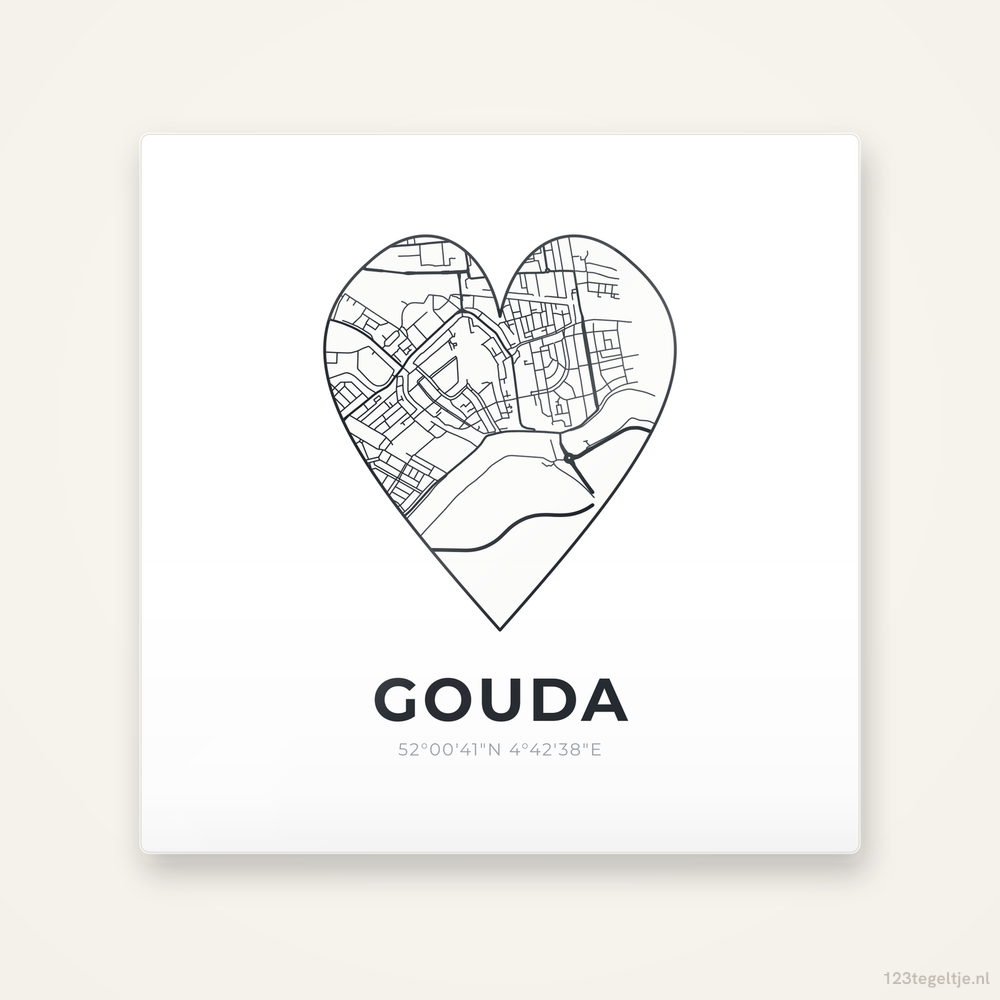 Tegeltje Gouda stadskaart hart