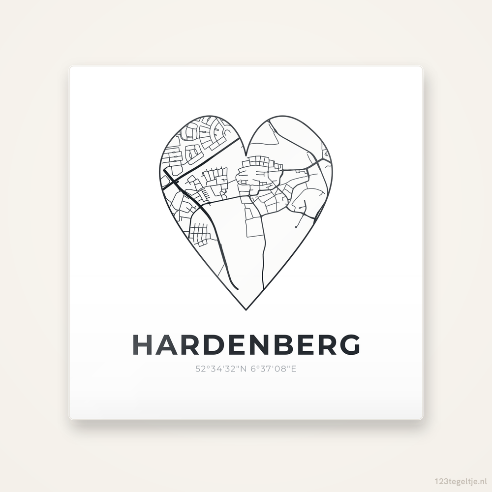 Tegeltje Hardenberg stadskaart hart