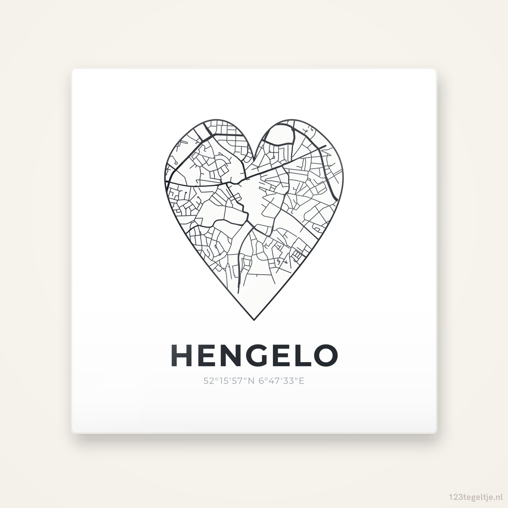 Tegeltje Hengelo stadskaart hart