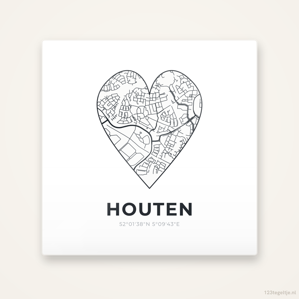 Tegeltje Houten stadskaart hart