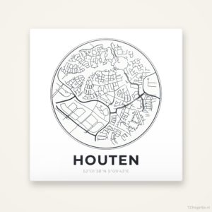 Tegeltje Houten stadskaart rond