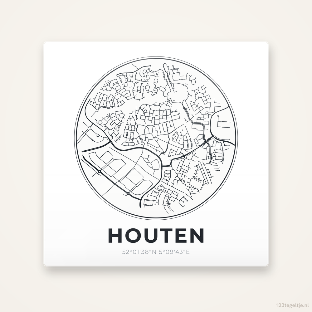 Tegeltje Houten stadskaart rond