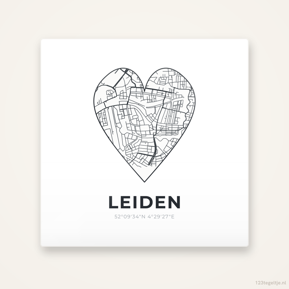Tegeltje Leiden stadskaart hart