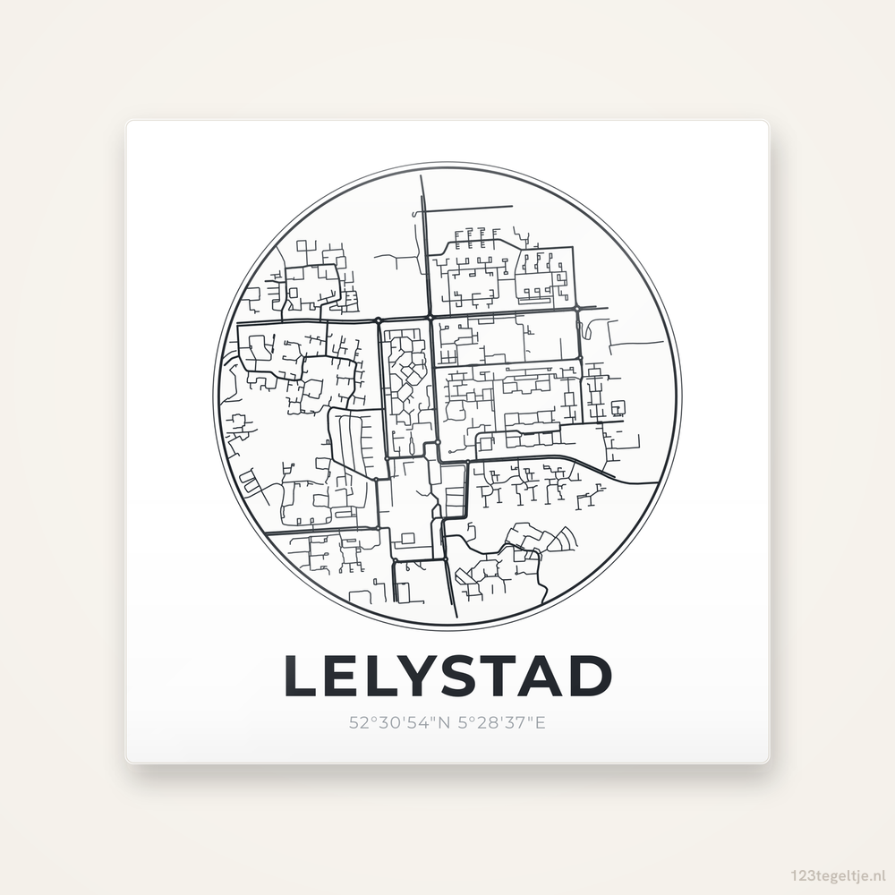 Tegeltje Lelystad stadskaart rond