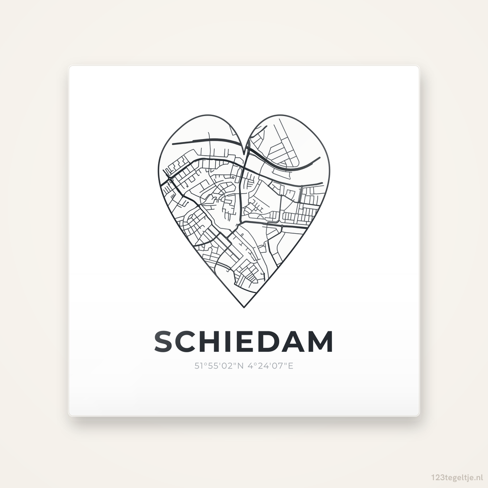 Tegeltje Schiedam stadskaart hart