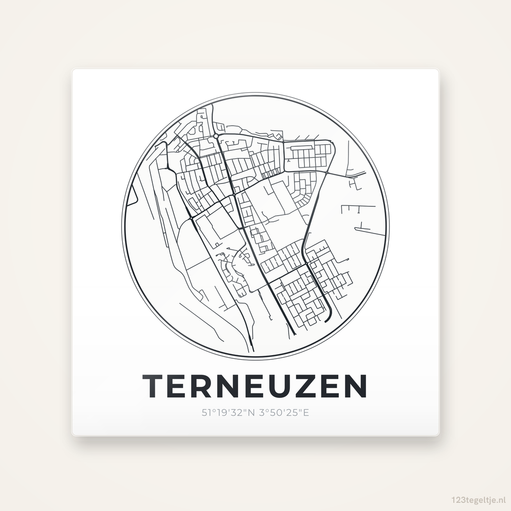 Tegeltje Terneuzen stadskaart rond