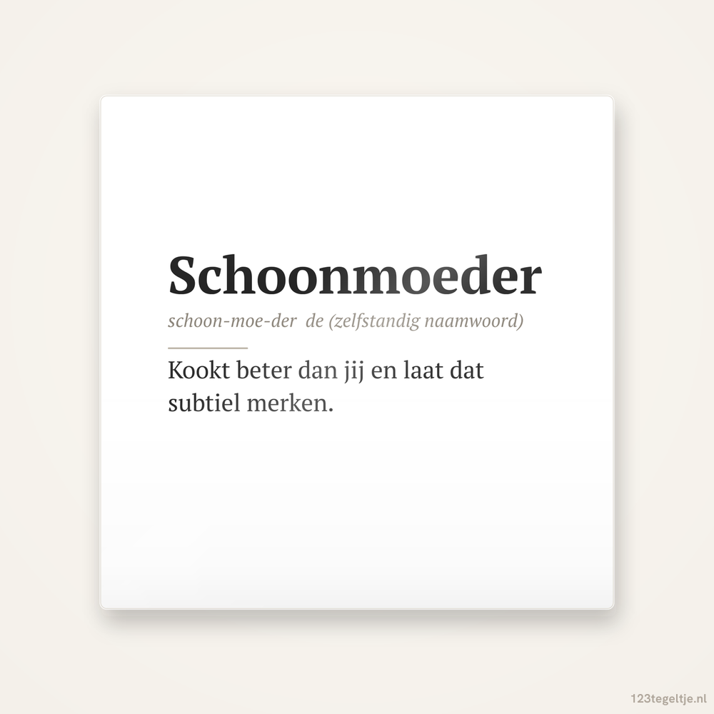 Woordenboek Schoonmoeder, keramisch tegeltje 15 bij 15 cm