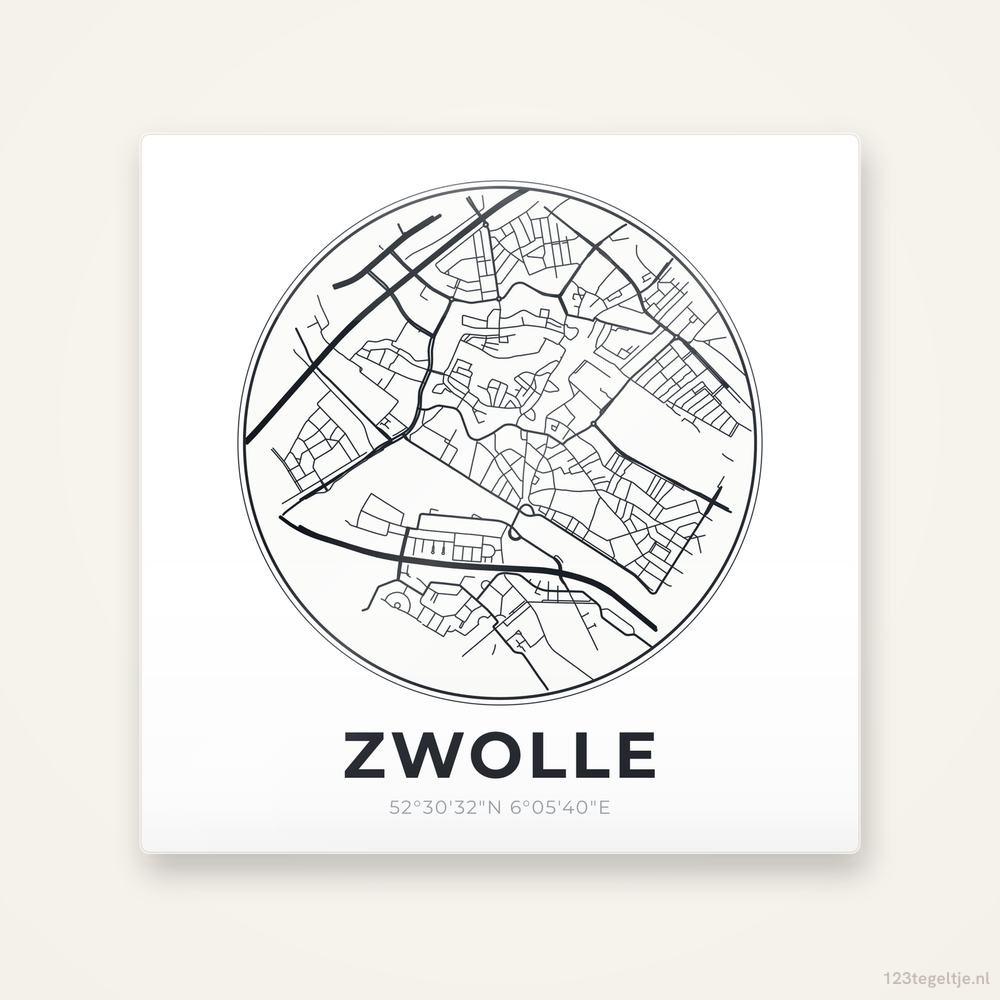 Tegeltje Zwolle stadskaart rond