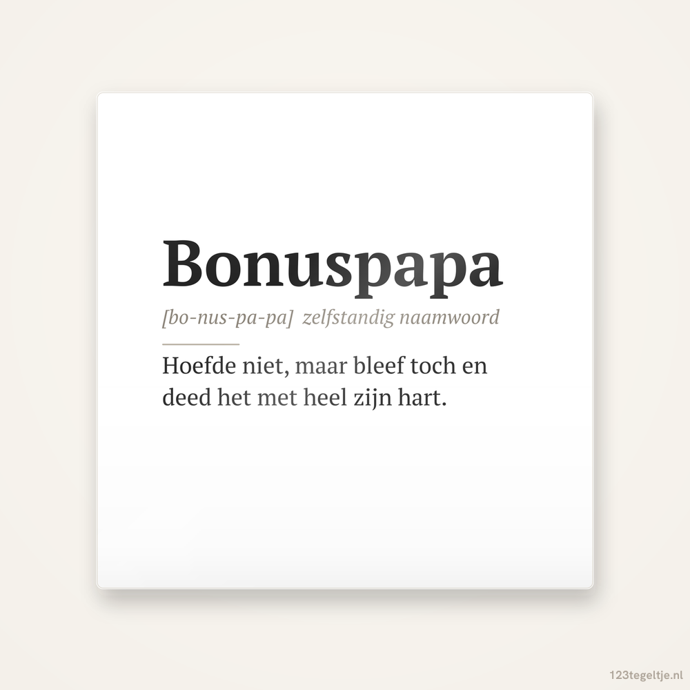 Bonuspapa · Woordenboek, keramisch tegeltje 15 bij 15 cm