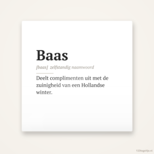 “Baas” · Woordenboek, keramisch tegeltje 15 bij 15 cm