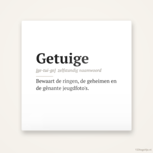 Getuige · woordenboek, keramisch tegeltje 15 bij 15 cm