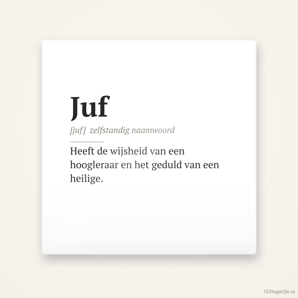 Juf · Woordenboek, keramisch tegeltje 15 bij 15 cm