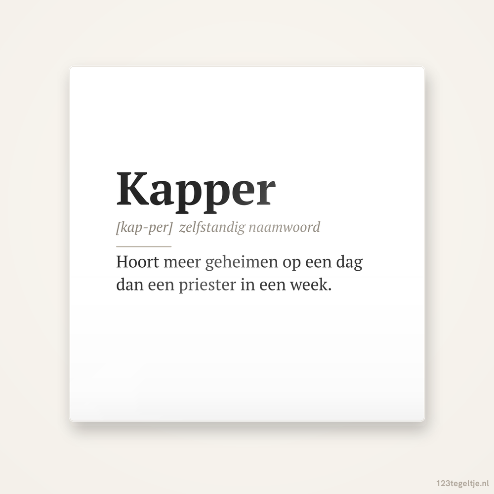 Kapper · Woordenboek, keramisch tegeltje 15 bij 15 cm
