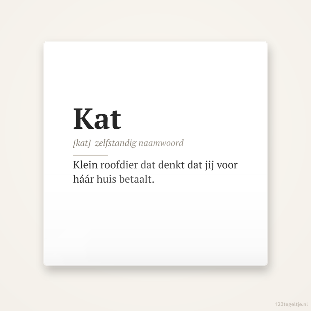 Kat · Woordenboek, keramisch tegeltje 15 bij 15 cm