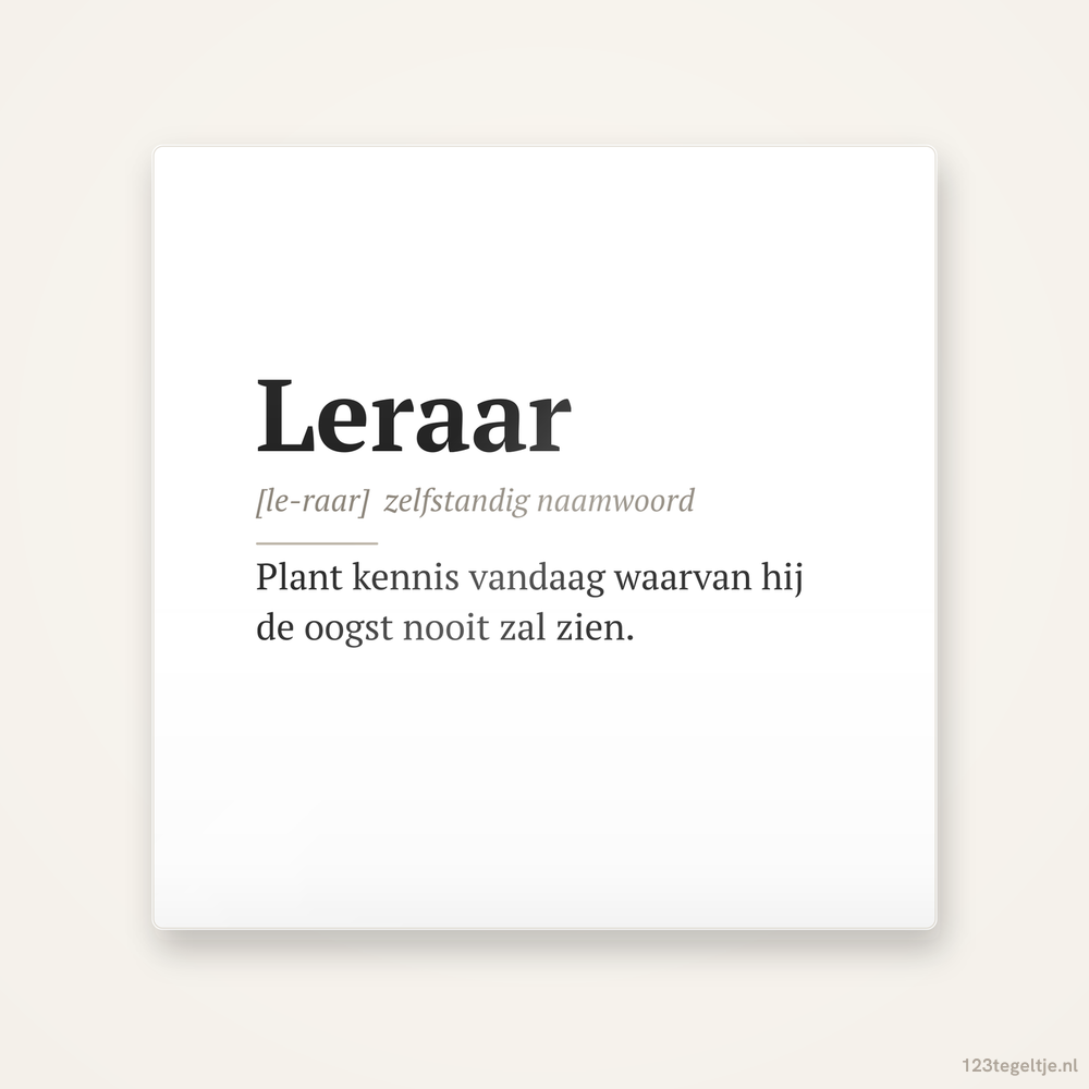 Leraar · Woordenboek, keramisch tegeltje 15 bij 15 cm