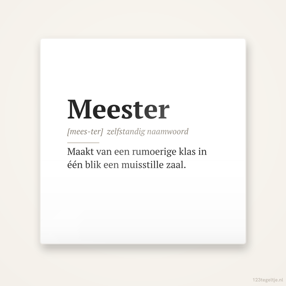 Meester · Woordenboek, keramisch tegeltje 15 bij 15 cm