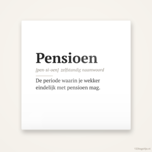 Pensioen · Woordenboek, keramisch tegeltje 15 bij 15 cm