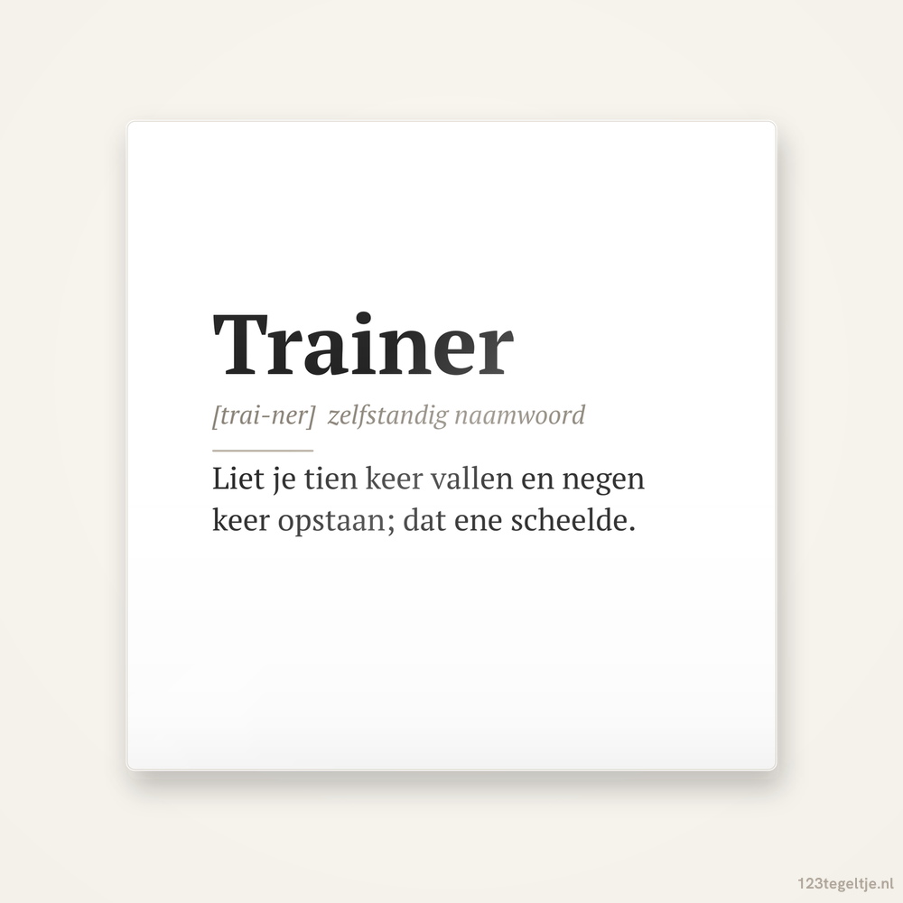 Trainer · Woordenboek, keramisch tegeltje 15 bij 15 cm