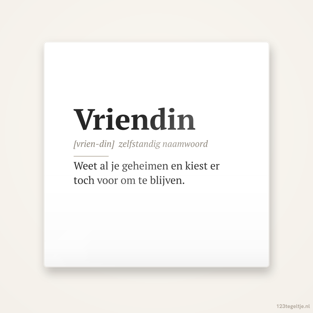 Vriendin · Woordenboek, keramisch tegeltje 15 bij 15 cm