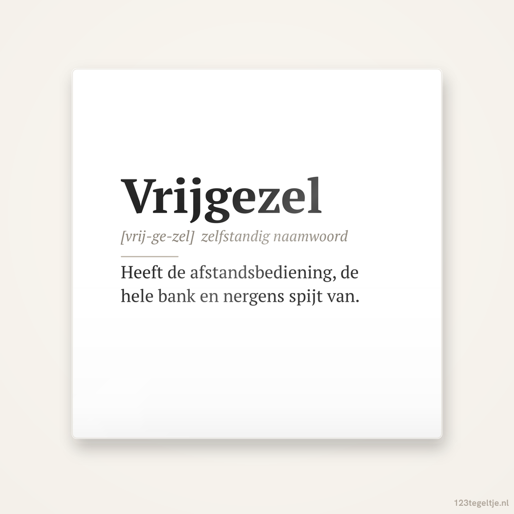 Vrijgezel · Woordenboek, keramisch tegeltje 15 bij 15 cm