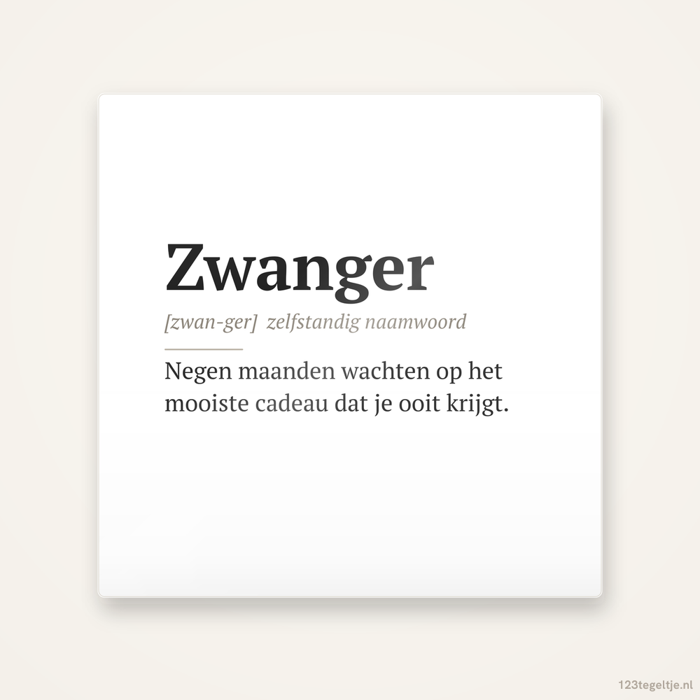 Zwanger · Woordenboek, keramisch tegeltje 15 bij 15 cm
